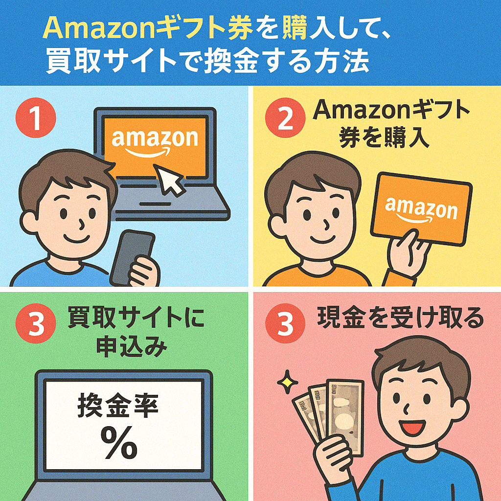 ① Amazonギフト券を購入して、買取サイトで換金する方法
