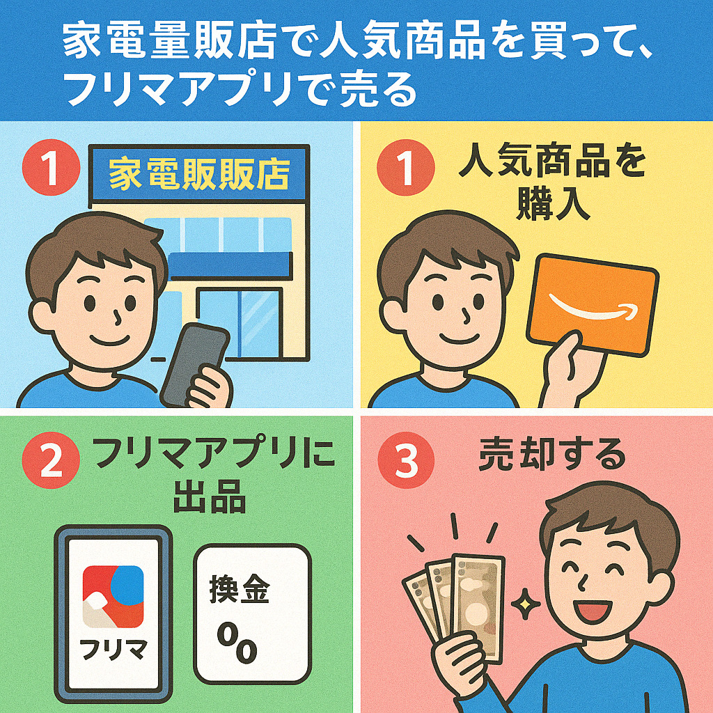 家電量販店で人気商品を買って、フリマアプリで売る