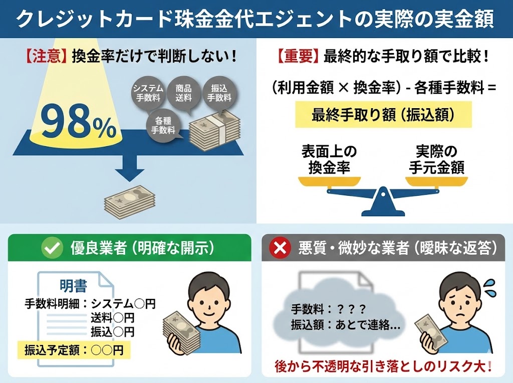 手数料込みの実質手取り額で比較する