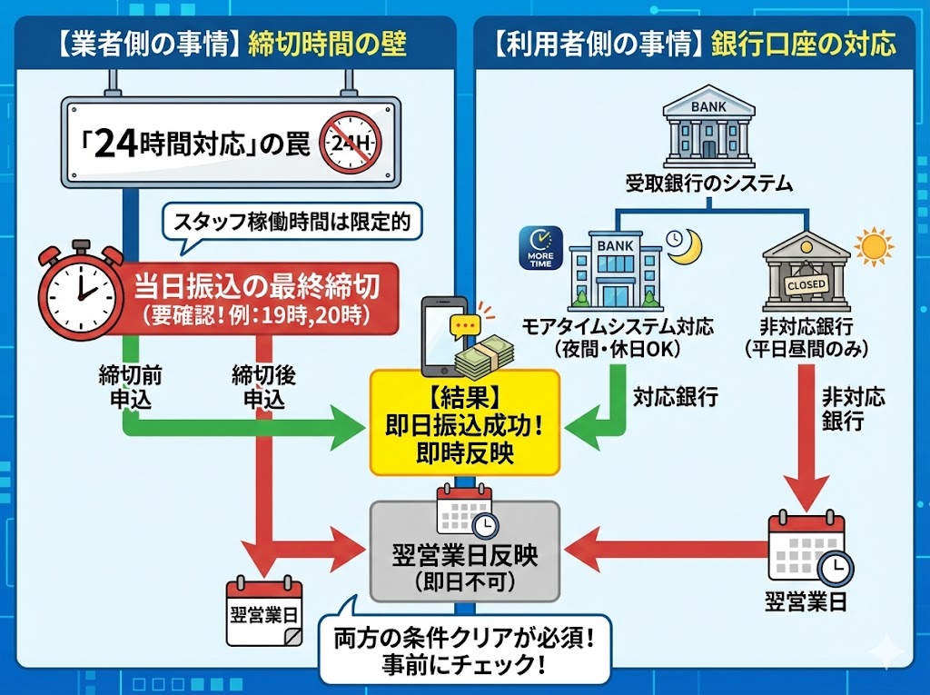 即日振込は締切時間が重要の図解